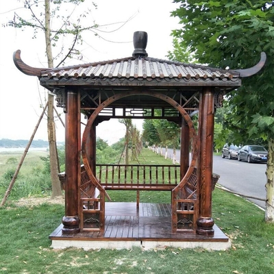 качество  Outdoor Pavilion Chinese Wood Gazebo Hexagonal 3m Antique Garden Pagoda Фабрика