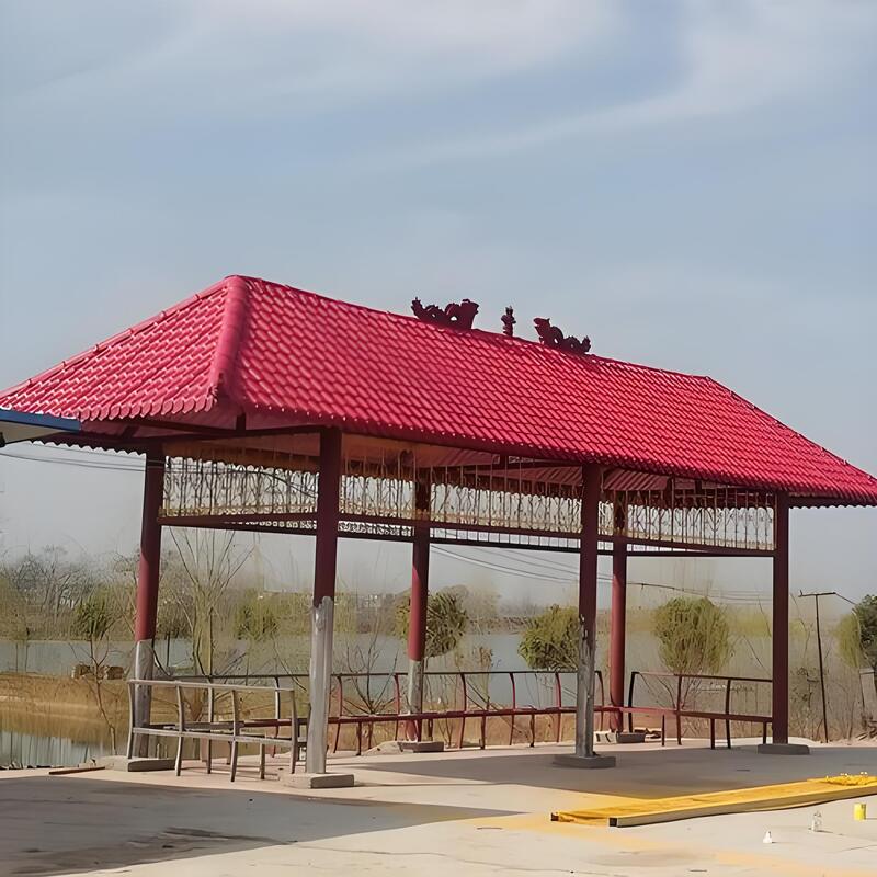 Red Plastic Roof Tile with Traditional Chinese Pottery or Clay Roof Tiles Appearance Interlocking Tiles Easy DIY