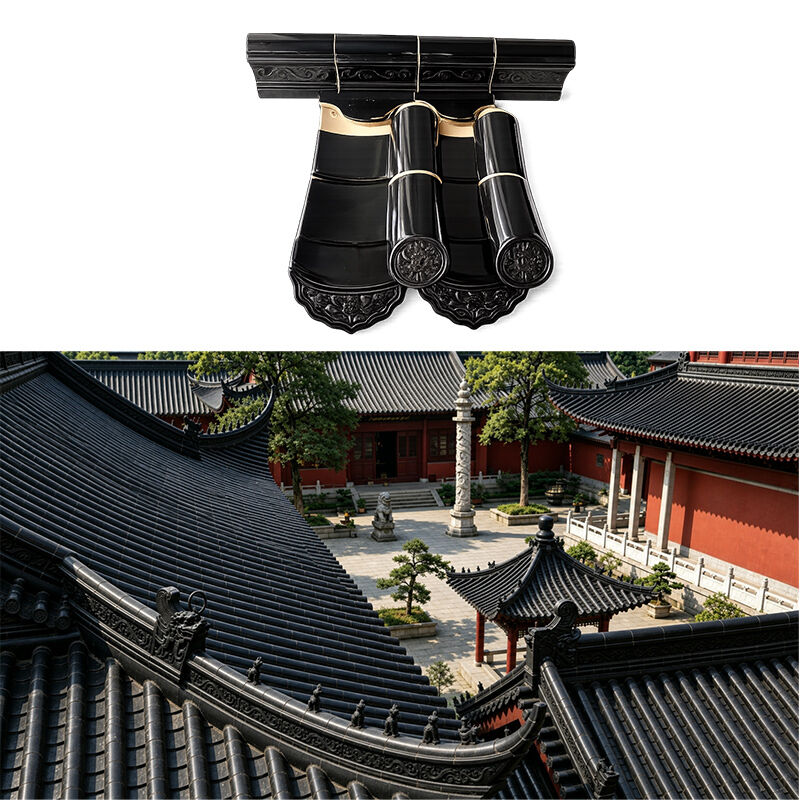 Glossy Black Chinese Roof Tiles Traditional Ceramic Glazed Roofing Tiles for Temple Villa Pavilion Roof