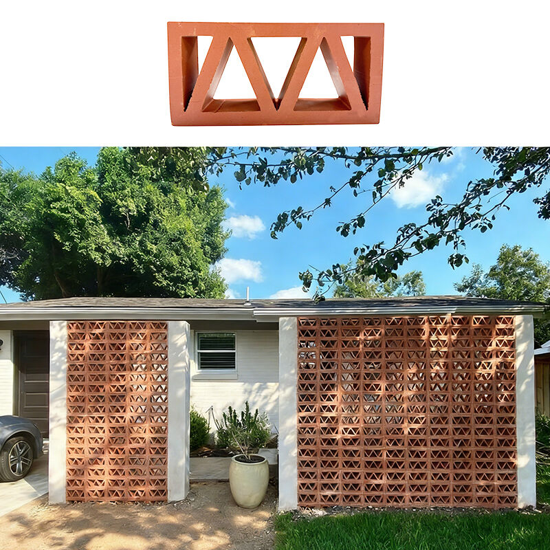 Decorative Terracotta Breeze Block Triangle Pattern Red Clay Hollow Brick for Garden Wall and Indoor Partition