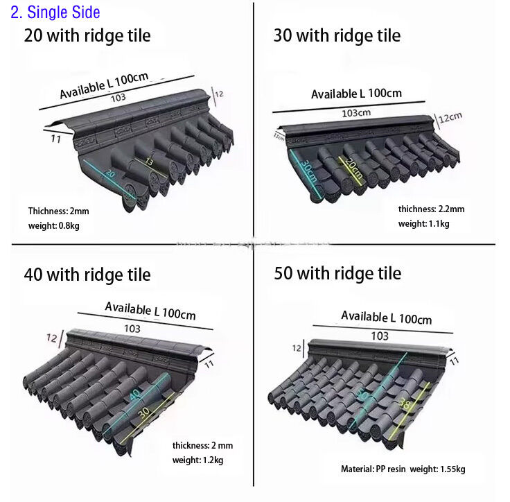 Synthetic PVC Courtyard Wall Roof Tile Caps Outdoor Plastic Wall Coping Sheets for Asian Garden Perimeter Walls