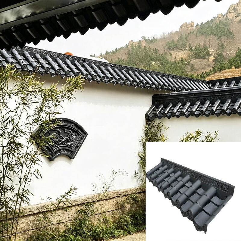 Synthetic PVC Courtyard Wall Roof Tile Caps Outdoor Plastic Wall Coping Sheets for Asian Garden Perimeter Walls