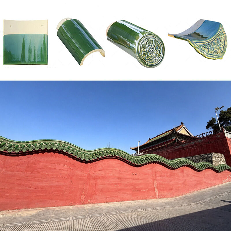 Green Glazed Chinese Roof Tiles Traditional Ceramic Wall Coping Tiles for Asian Garden Boundary Walls