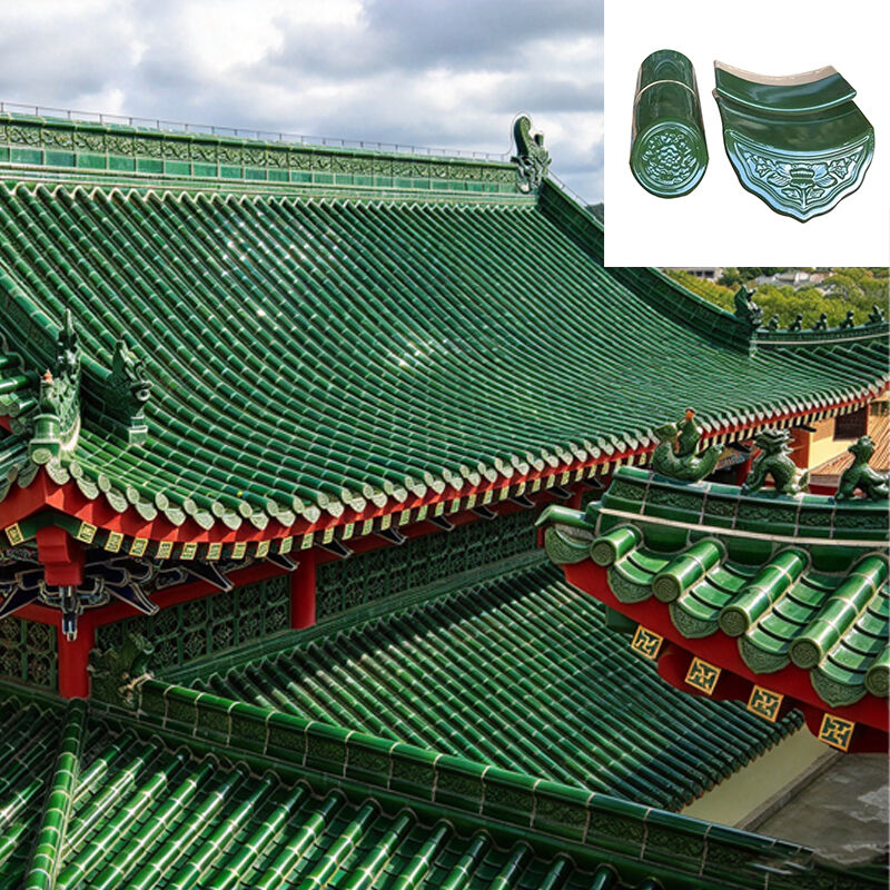 Green Glazed Chinese Roof Tiles Traditional Ceramic Ceramic Roof Tiles for Temple Gazebo Pavilion Building