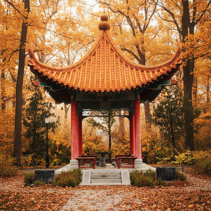 Custom Traditional Asian Timber Pavilion Kits 4 Pillar Yellow Glazed Roof Gazebo with Roof Tiles for Garden Decor